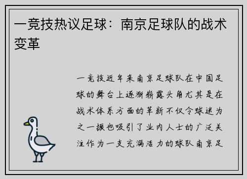 一竞技热议足球：南京足球队的战术变革